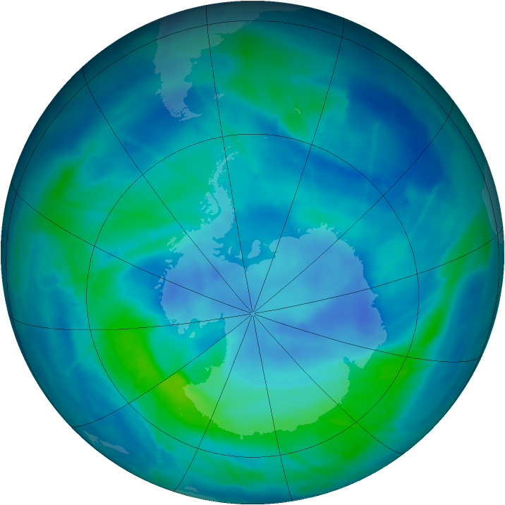 Antarctic ozone map for 17 March 2009